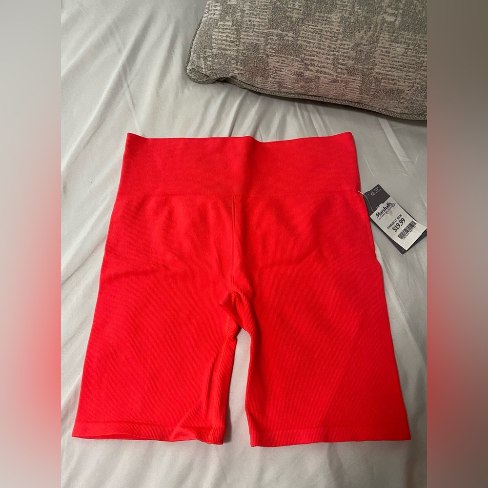 Neon Orange Ribbed Biker Shorts
